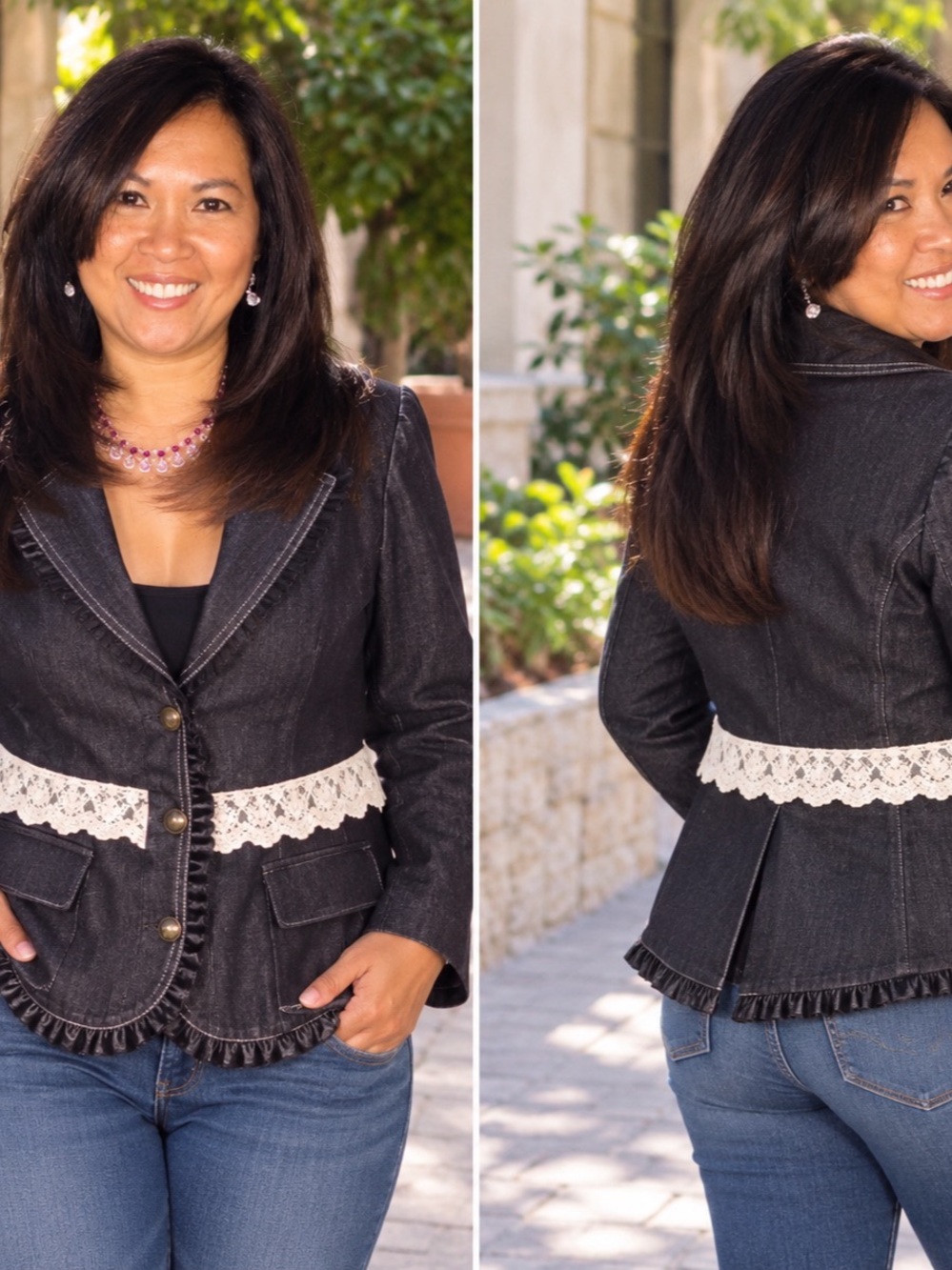 Cato 18/20W Refashioned Black Denim Lace Blazer Jacket OOAK